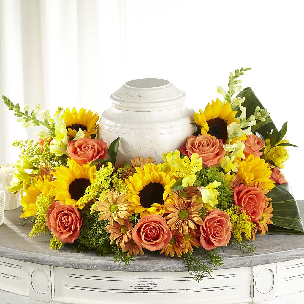 Faithful Sunflower Cremation Adornment – The Owls Nest Florist, Clover SC