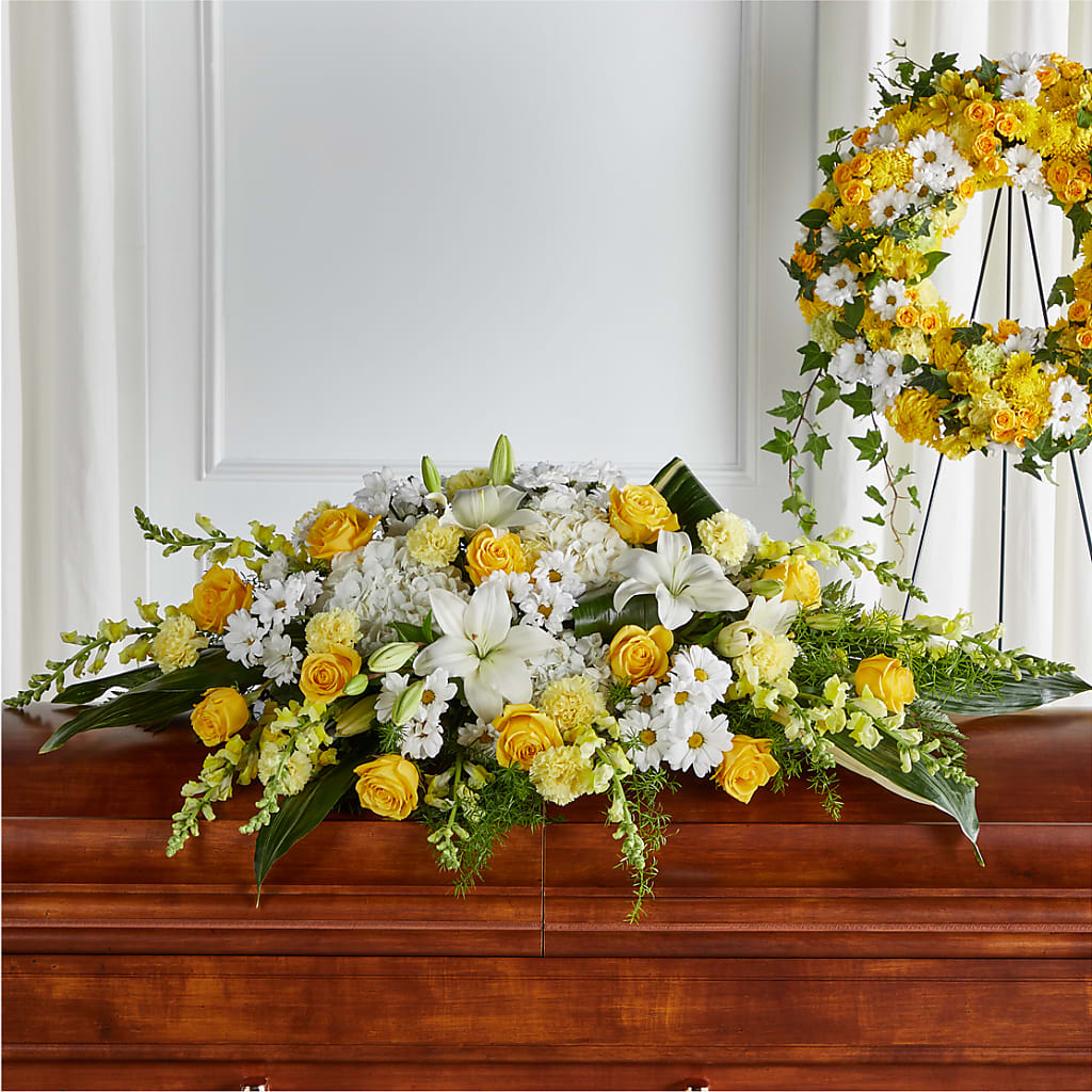 Golden Harmony Casket Spray – The Owls Nest Florist, Clover SC