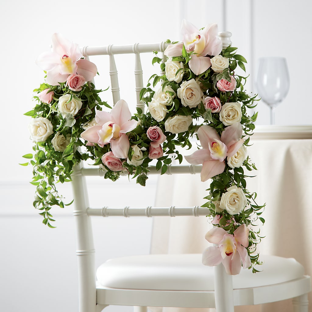 Orchid Rose Chair Décor – The Owls Nest Florist, Clover SC