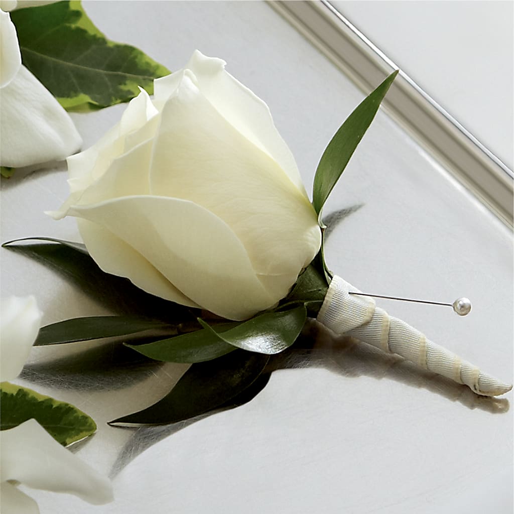 White Rose Boutonniere – The Owls Nest Florist, Clover SC