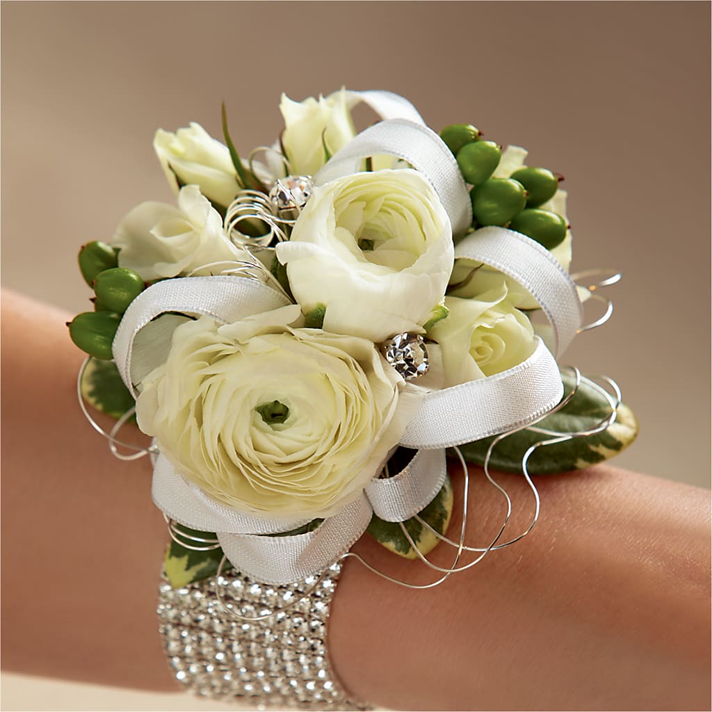 White Wedding Corsage – The Owls Nest Florist, Clover SC