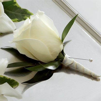 White Rose Boutonniere –  The Owls Nest Florist, Clover SC